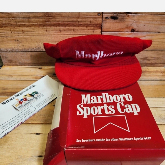 Vintage Boxed Marlboro Cords Cigarettes Snapback Adjust Corduroy Hat Sealed - Picture 2 of 2